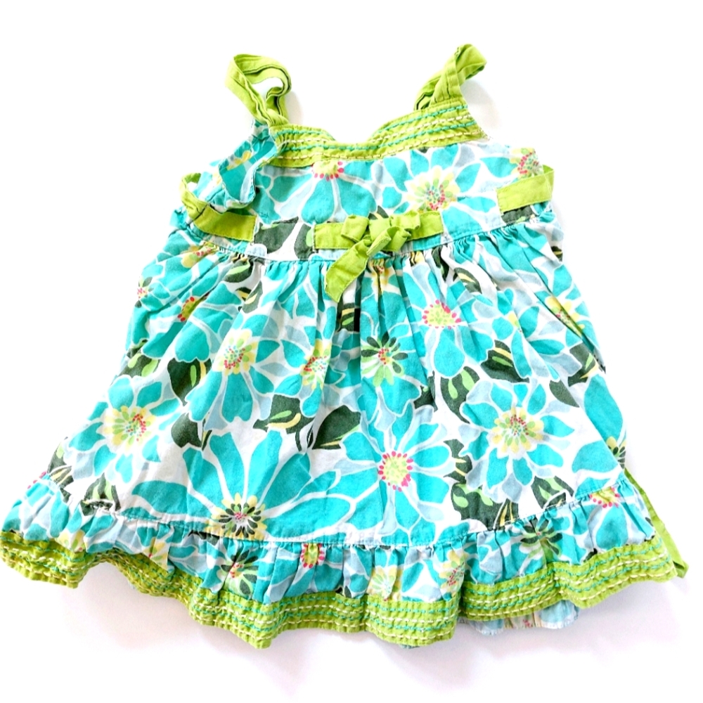 Aqua & Lime Floral Sundress 12 Months Blueberry Blvd Daisy Print‎